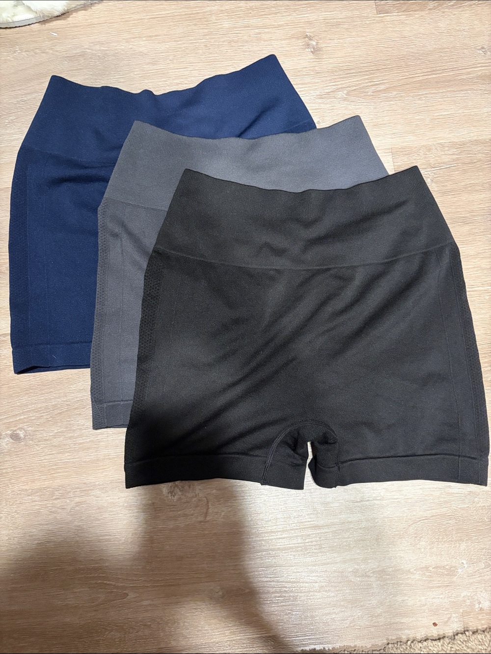 Women's High-Waist Seamless Stretch Shorts - Black, Gray, Navy (3-Pack)